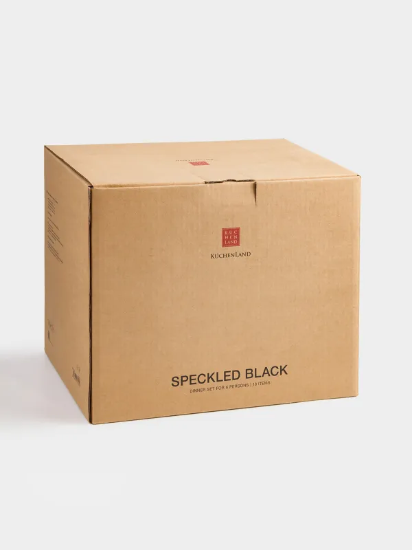 Ас сервизі, 6 адам, 18 зат, керамика, ақ, қара жиегі бар, дақты, Speckled black, image-6