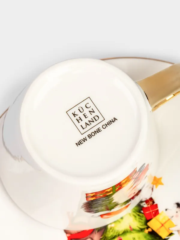 Ыдыс-аяқ жинағы, балаларға арналған, 1 адам, 2 зат, фарфор N, ақ және алтын, Шыршаның жанындағы жануарлар, Friends forest, image-5