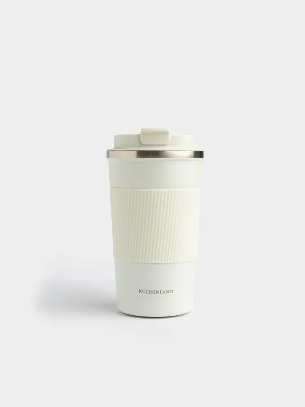 Термо саптыаяқ, 500 мл, зарфы бар, болат/пластик/силикон, сарғылт-қоңыр, Coffee life, image-1