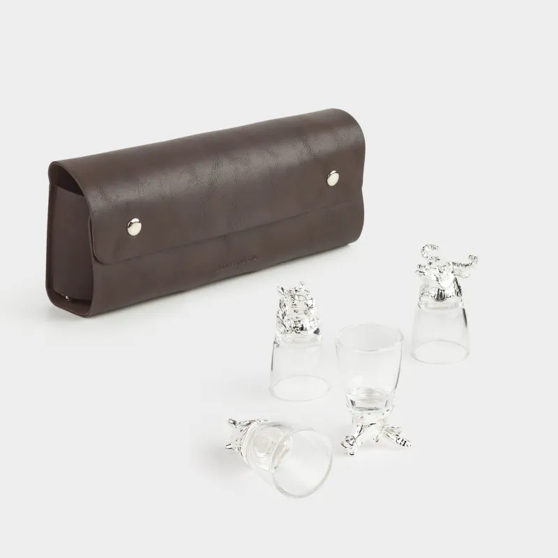 Стопка для водки, 50 мл, 4 шт, в кожаном кейсе, стекло/металл, Бык и лошадь, Bar, image-6