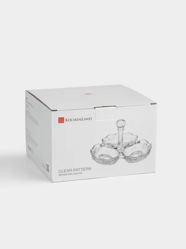 Менажница, с декором, 20х13 см, 3 отд, с ручкой, стекло, Clear pattern, image-4