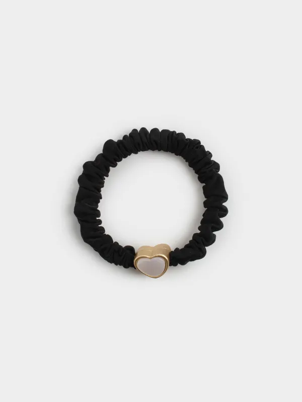 Шаш резеңкесі, 6 см, сәтен/пластик, қара, Жүрек, Silk, image-0