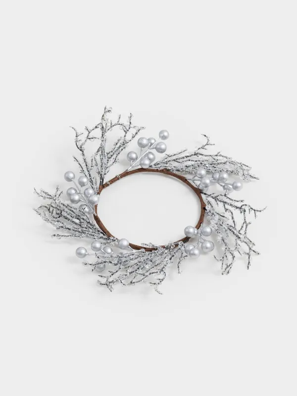 Сәндік гүл шоғы, 14/30 см, пластик/пенопласт, Күміс кристалдар, Crystal decor, image-1