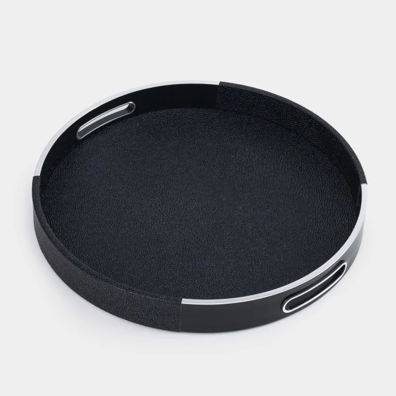 Науа, 34 см, жасанды былғары/пластик, дөңгелек, қара және күміс, былғары тренд, image-2