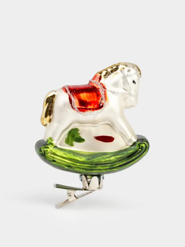 Набор елочных игрушек, 7 см, 2 шт, на клипсе, стекло, Лошадь и ель, Figure christmas, image-1