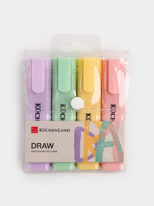 Набор текстовыделителей, 4 шт, пластик, цветные, Draw, image-2