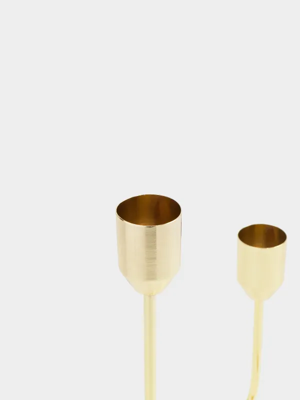 Шам ұстағыш, 22 см, 2 жіңішке шамға арналған, болат, алтын, Twist gold, image-2