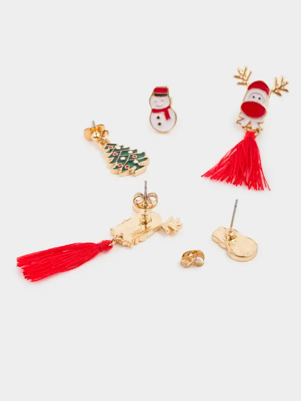 Пуссет сырғалары, 1/2/4 см, 6 дана, металл, алтын, Аққала/Шырша/Бұғы, Jewelry christmas, image-3