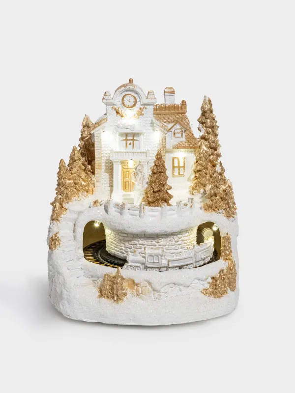 Статуэтка с подсветкой, 18х20 см, анимированная, полирезин, шампань, Поезд, Christmas style, image-0