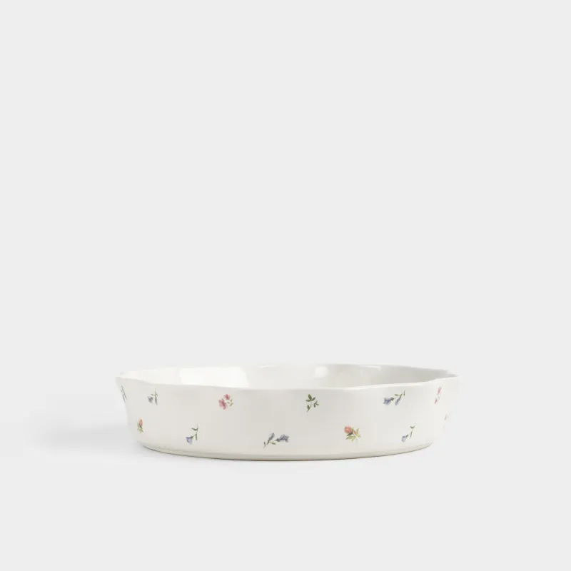 Форма для запекания, 25 см, керамика, круглая, молочная, Нежные цветы, El flora