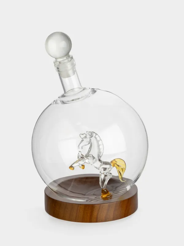 Графин, 850 мл, на подставке, стекло/дерево, Конь, Bar, image-1