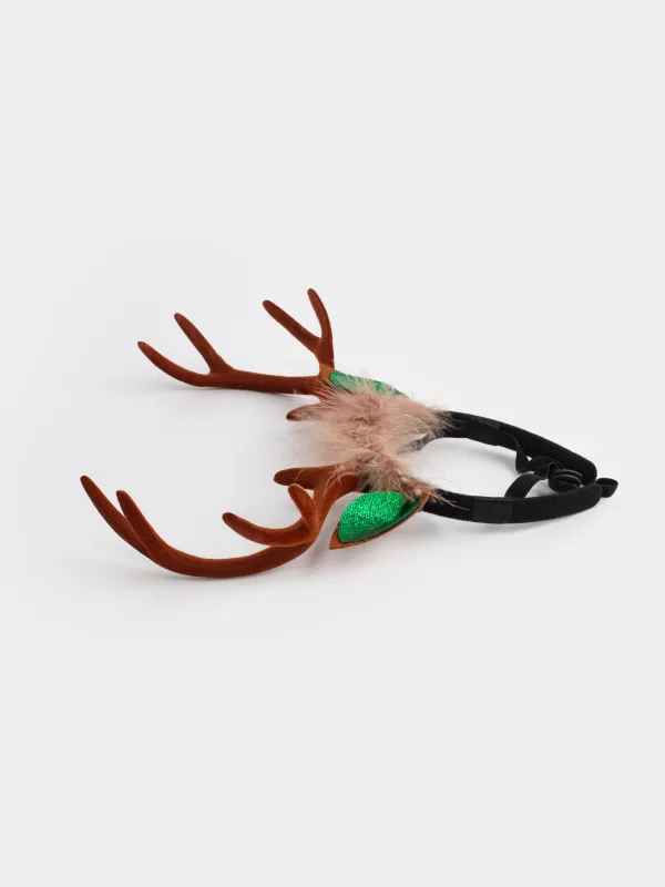 Ободок для животных, 27x28 см, полиэстер/пластик, коричневый, Рожки, Christmas pet, image-2