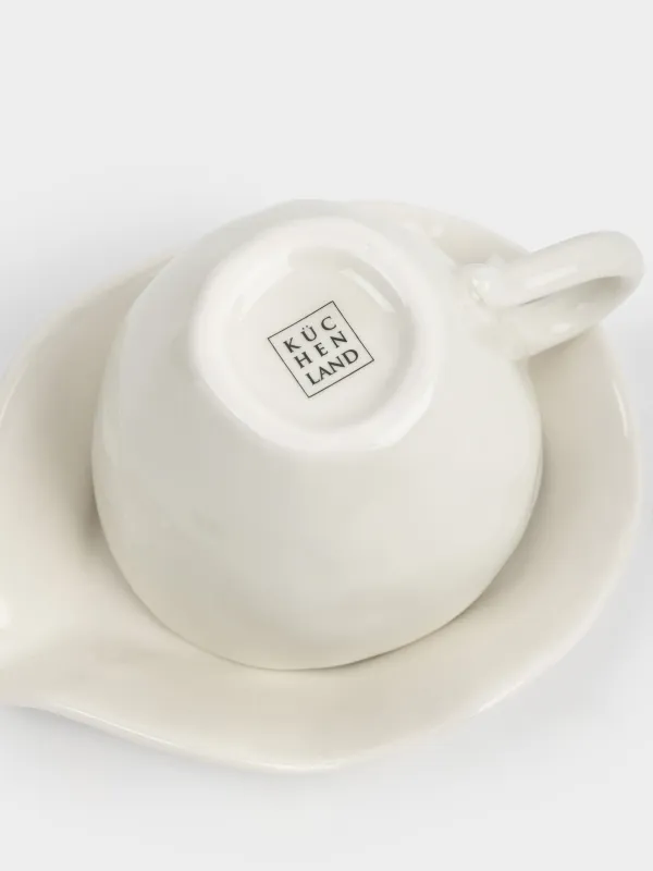 Шай жұбы, 1 адам, 2 зат, 280 мл, фарфор Р, сүт түстес, Just bloom, Толқынды жиек, Wavy gold, image-3