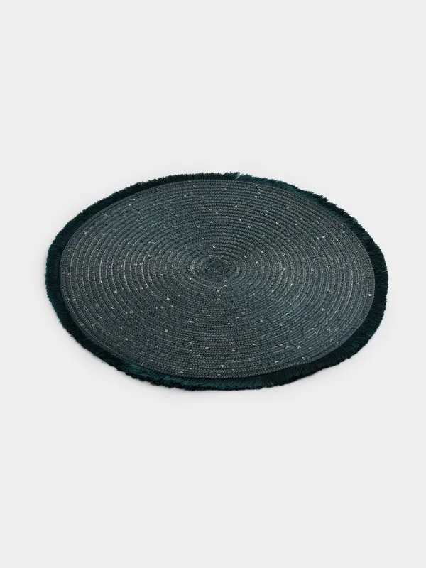 Аспаптарға арналған майлық, 38 см, шашақтары мен пайеткалары бар, полиэстер, дөңгелек, жасыл, Rotary shine, image-1