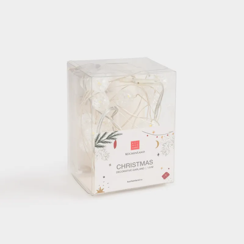 Гирлянда декоративная, 1,9 м, с подсветкой, 20 ламп, акрил/пластик, белая, Шары, Christmas