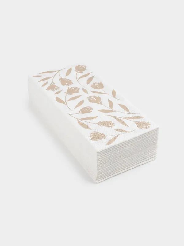 Қағаз майлықтар, 33х33 см, 20 дана, тікбұрышты, ақ, Жапырақтар, Print, image-1