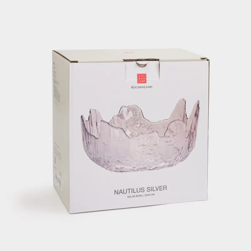 Салат ыдысы, 20х9 см, 1,1 л, шыны, күміс жиегі бар, Nautilus silver, image-3