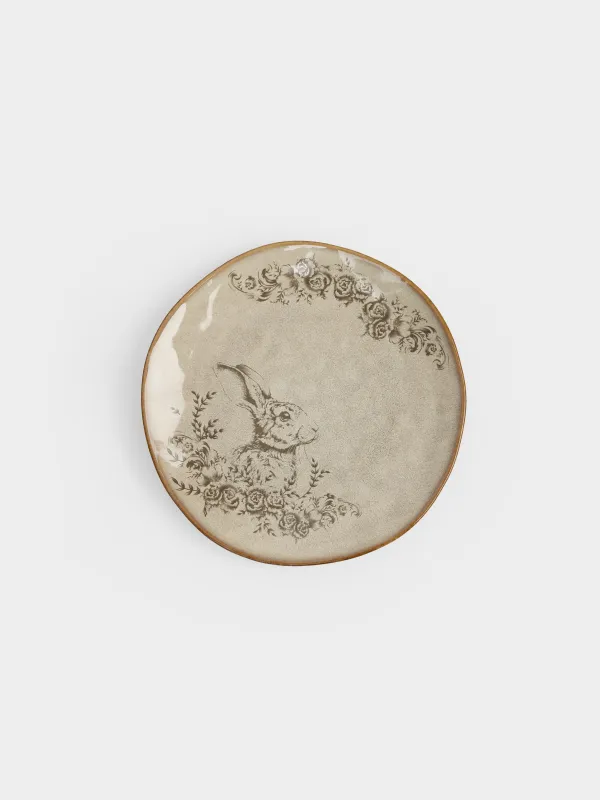 Тарелка закусочная, 22 см, керамика R, бежевая, Заяц с цветами, Rustic Easter, image-0