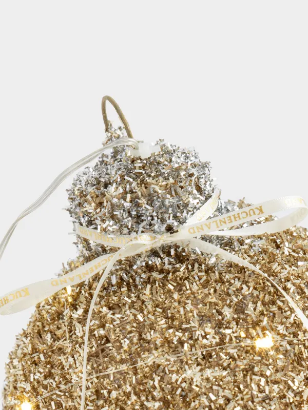 Мүсінше, жарықтандырылған, 20 см, пластик, шампан, Жылтырақтары бар шырша шары, Frosty sparks, image-1