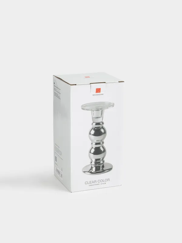 Подсвечник, 18 см, для одной свечи, на ножке, стекло, серебристый, Clear color, image-4