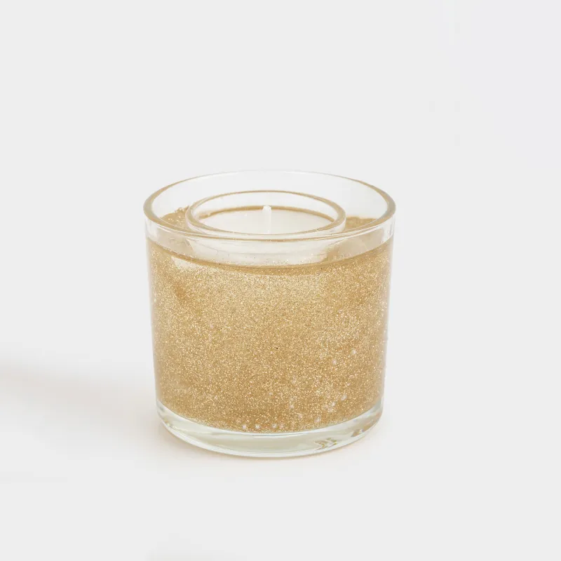 Шам, 8 см, шам ұстағышта, жылтырақтары бар, шыны, алтын, Інжу тастары, Sparkle