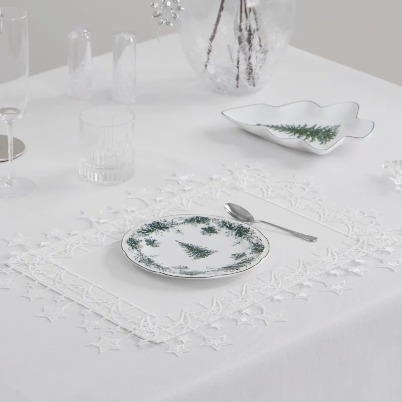 Салфетка под приборы, 30х45 см, с кружевом, полиэстер, белая, Звезды, Stars framed