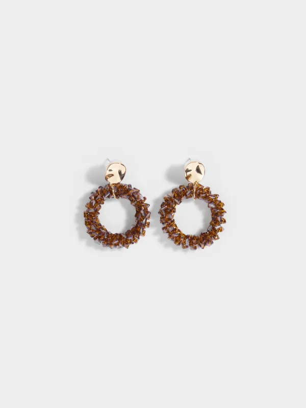Пусет сырғалары, 5 см, 2 дана, болат/шыны, қоңыр, Кристалдар, Jewelry crystal, image-0