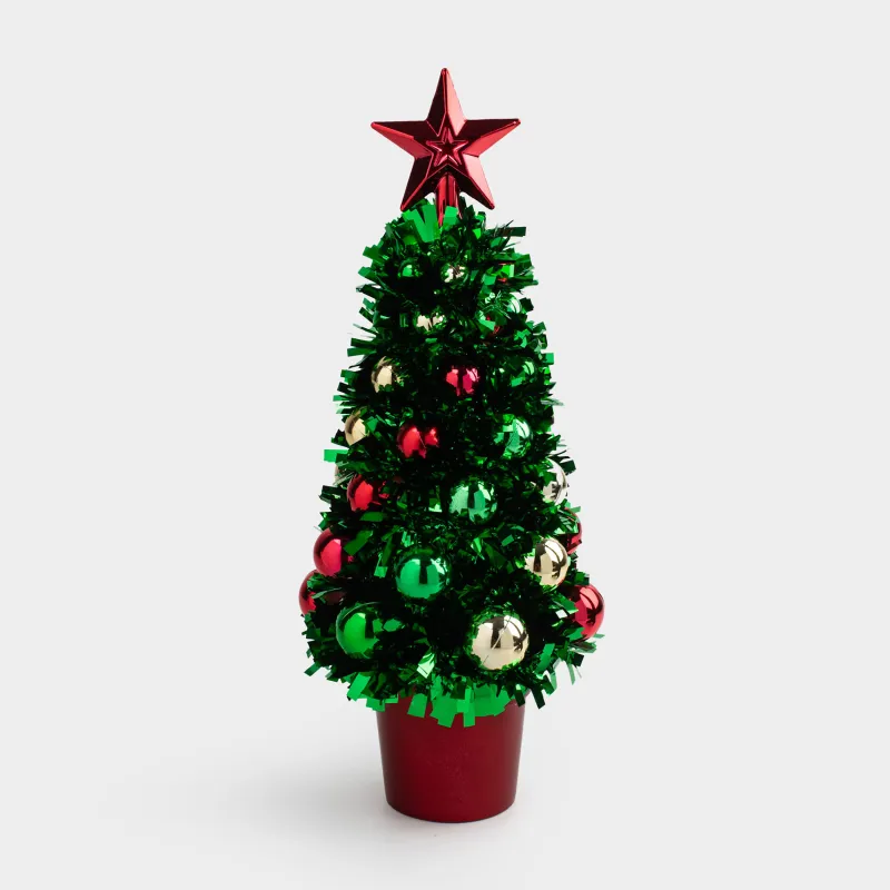 Ель искусственная, 29 см, мишура/пластик, зеленая, Ель с шарами, Tinsel christmas