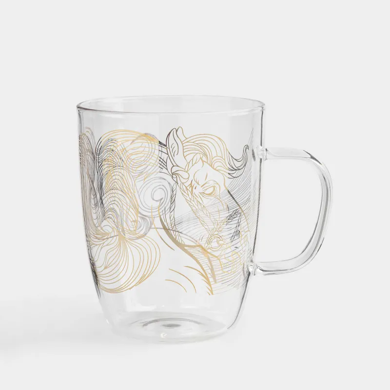 Саптыаяқ, 370 мл, шыны Б, алтын, Жылқылар, Horse gold