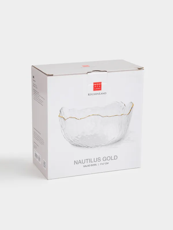 Салат ыдысы, 17х7 см, 700 мл, шыны, алтын жиегі бар, Nautilus gold, image-3