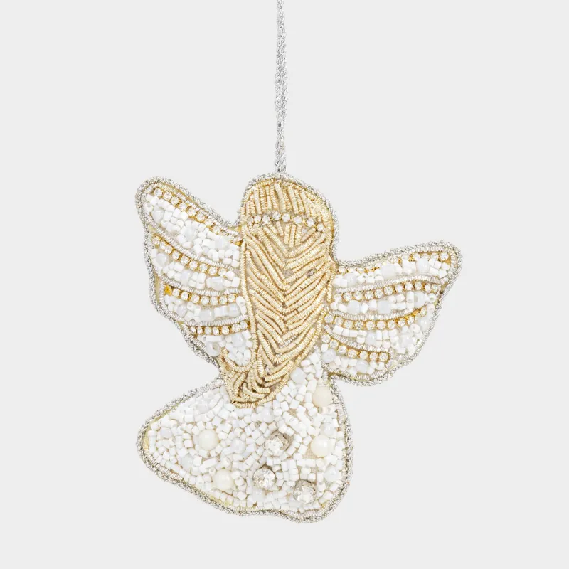 Шырша ойыншығы, 10 см, моншақ/полифилл, ақ және алтын, Періште, Beads figure