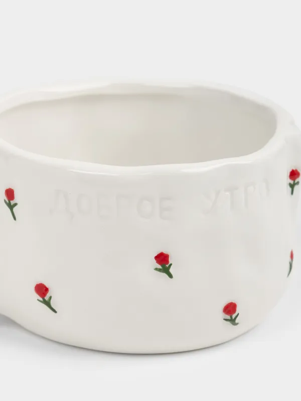Кружка, 480 мл, керамика D, молочная, Доброе утро, Crumple flower, image-3