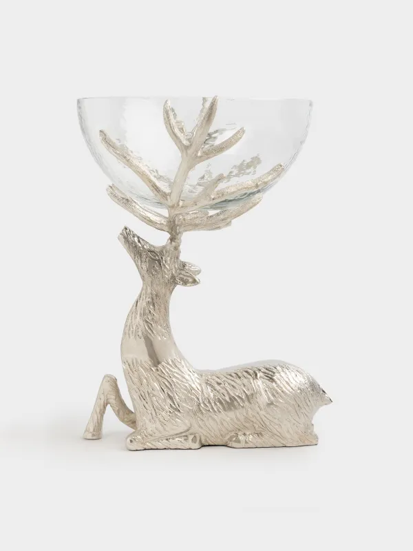 Жеміс вазасы, 26х38 см, аяқты, шыны/металл, күміс, Бұғы, Arctic deer, image-0