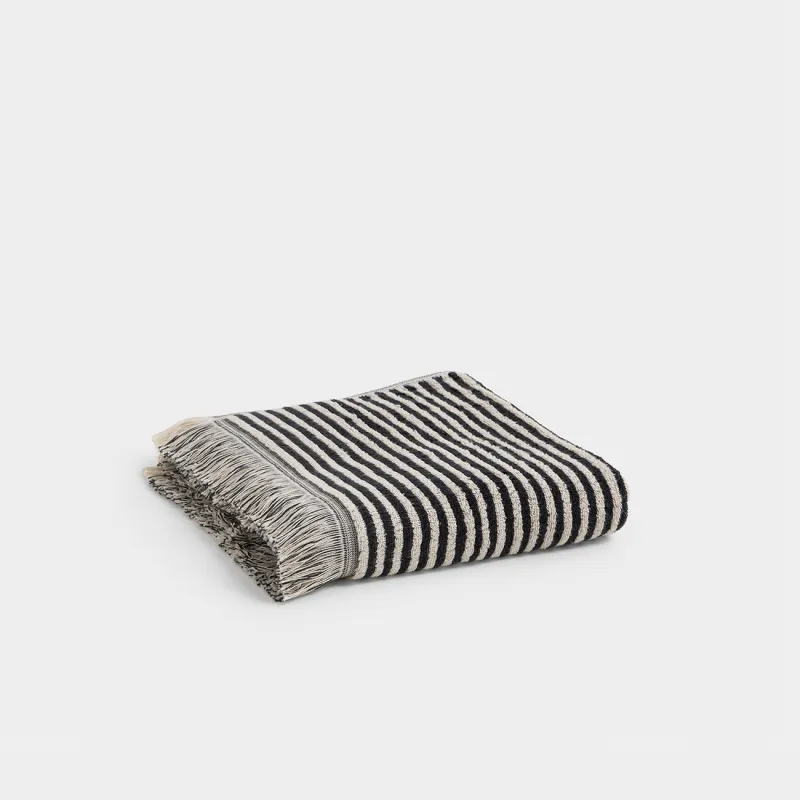 Полотенце, 50х90 см, хлопок, черно-бежевое, Полосы, Striped cotton