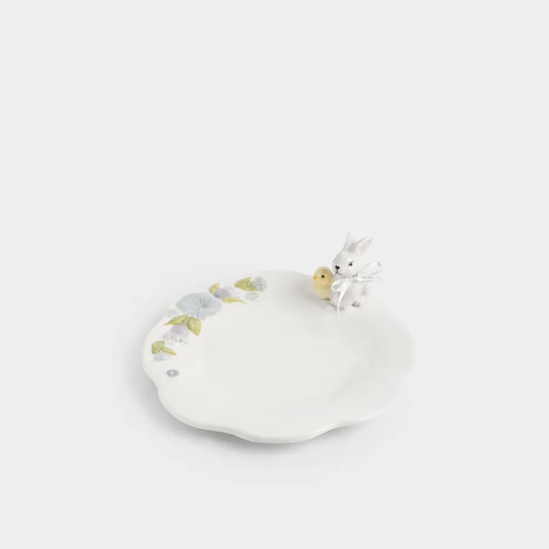 Ыдыс, 25 см, керамика, сүт түстес, Гүлдер арасындағы қоян мен балапан, Easter