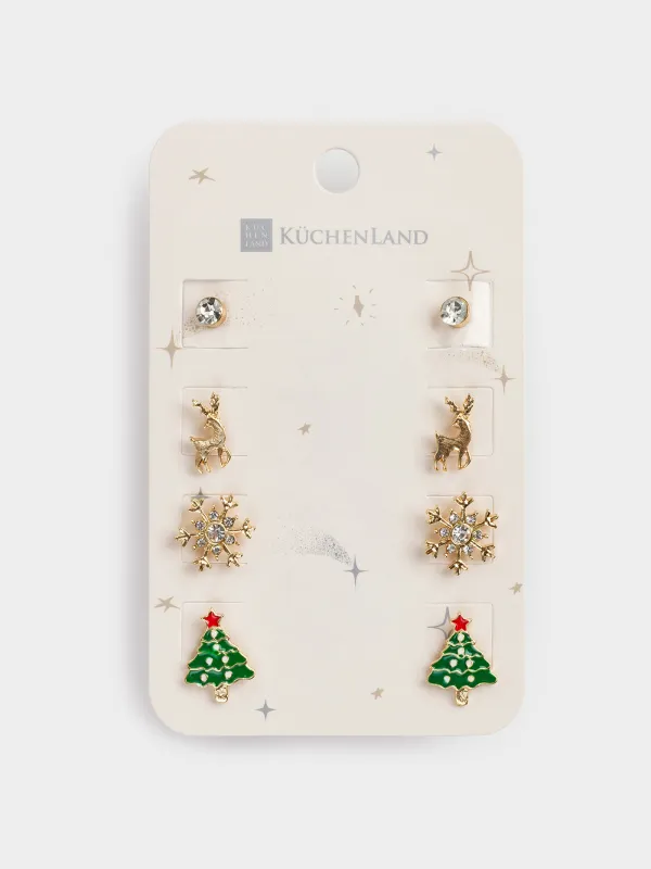 Пуссет сырғалары, 2 см, 8 дана, металл, алтын, Жаңа жылдық көңіл-күй, Jewelry christmas, image-2