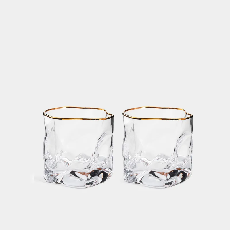 Виски стақаны, 8 см, 245 мл, 2 дана, шыны, алтын жиегі бар, Slalom gold