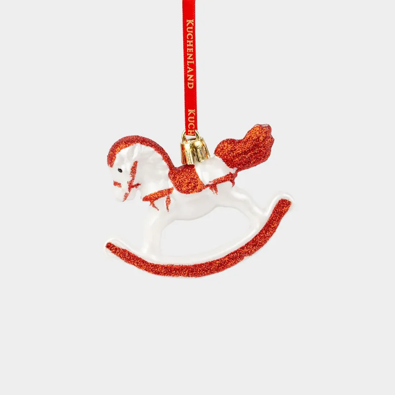 Игрушка елочная, 8, пластик, с блестками, молочно-красная, Лошадка, Figure sparkle