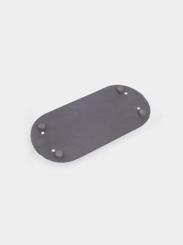 Сервиздік ыдыс, 30х15 см, тұтқалары бар, тақтатас/болат, сопақ, Жылқы, Slate, image-3