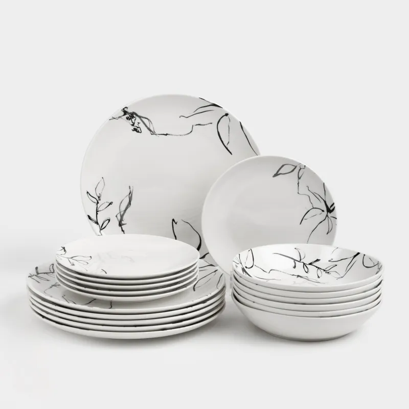 Сервиз обеденный, 6 перс, 18 пр, фарфор P, белый, Силуэтные цветы, Silhouette flowers