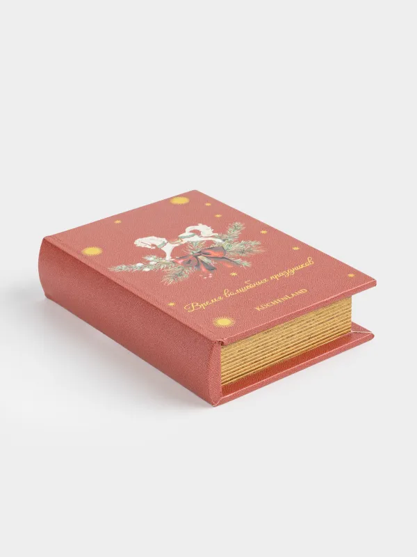 Шкатулка для украшений, 18х13 см, МДФ, прямоугольная, красная, Книга, Christmas miracle classic, image-0