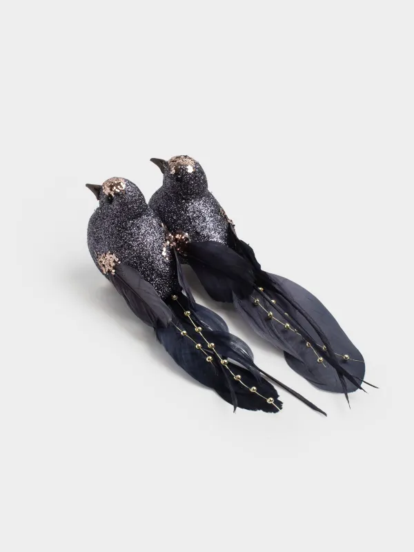 Сәндік әшекей, 16 см, 2 дана, қыстырғышта, пенопласт/қауырсын, графитті, Құс, Birds NY, image-1