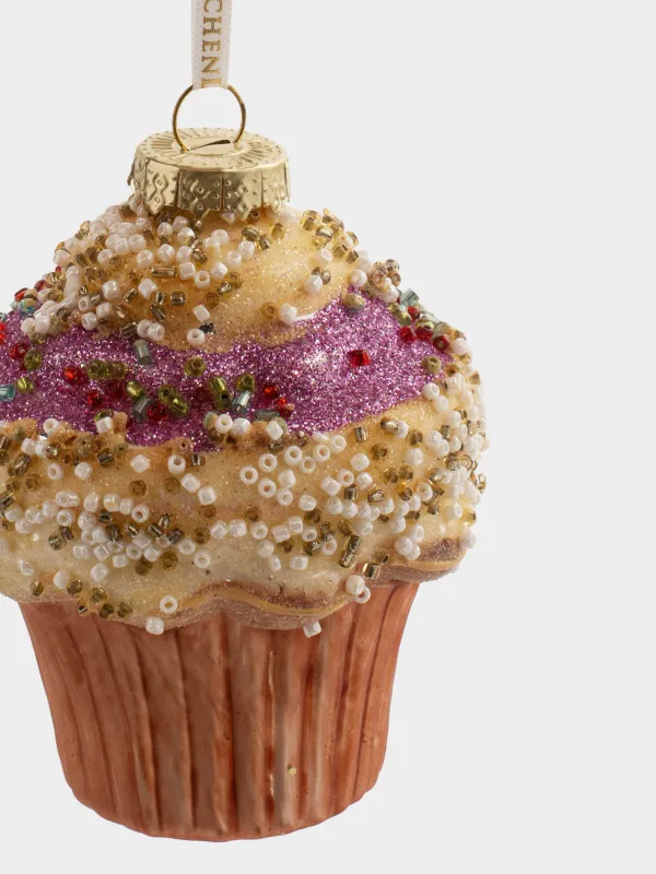 Шырша ойыншығы, 7х10 см, шыны, жылтырақтары бар, сүт түстес және қызғылт, Кекс, Figure sparkle, image-1