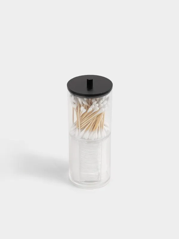 Мақта жастықшалары/таяқшалары бар контейнер, 7х18 см, 2 бөлік, пластик, Basic black, image-1