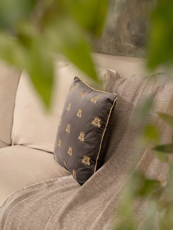 Сәндік жастық, 45х45, барқыт, сұр, Аралар, Honey, image-5