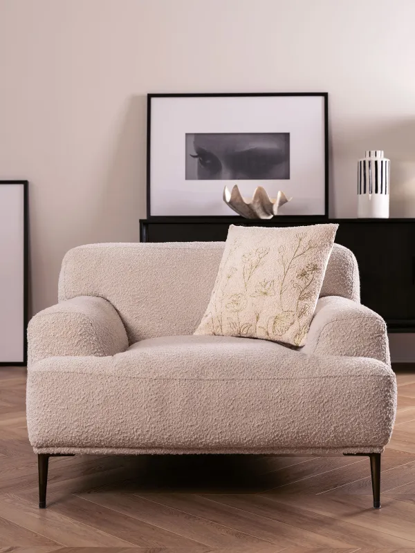 Сәндік жастық, 45х45 см, букле/барқыт, сүт түстес, Дала гүлдері, Boucle, image-2