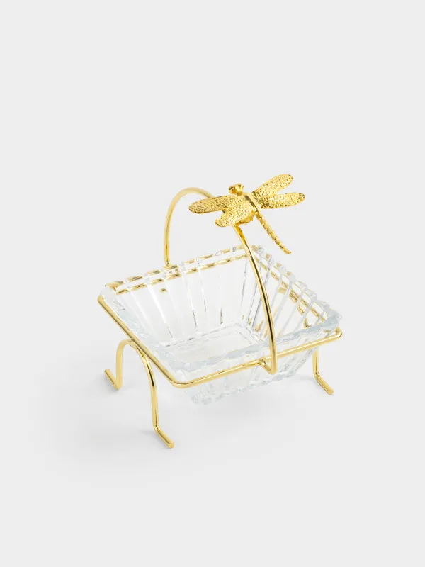 Пиала, 12х12х5 см, 250 мл, на подставке, стекло/металл, золотистая, Стрекоза, Dragonfly, image-2