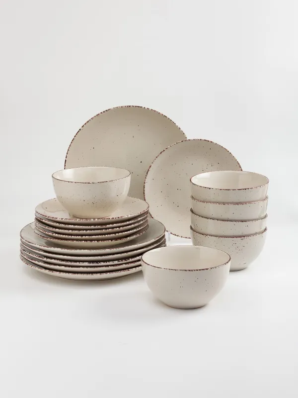 Түскі ас жиынтығы, 6 тұлға, 18 зат, керамика, сарғылт, дақ, Speckled, image-2
