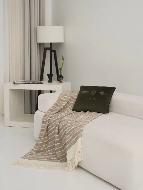 Көрпе, 130x170 см, шашақты, полиэстер/мақта, жасыл-күлгін, жолақты, Tabby, image-6