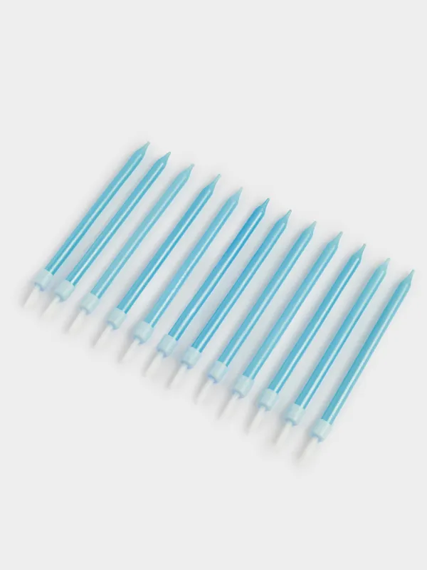 Тортқа арналған шам, 10 см, 12 дана, жіңішке, көк, туған күн кеші, image-1